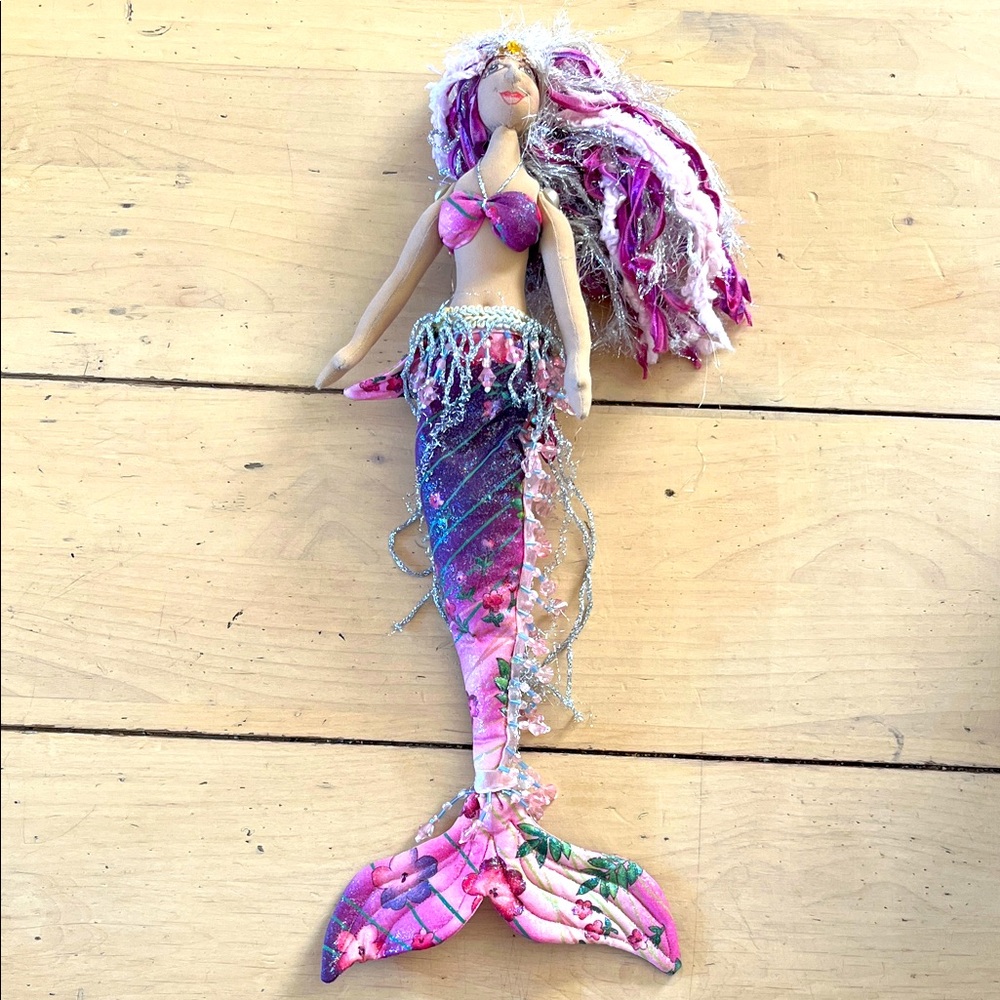 Handmade Colorful Mermaid Doll with Purple and Pink Tail
